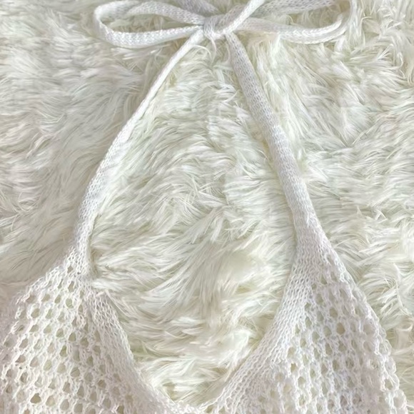 NEW- Crochet bathing suit cover - dress halter top style Large- cream color only - Picture 4 of 6